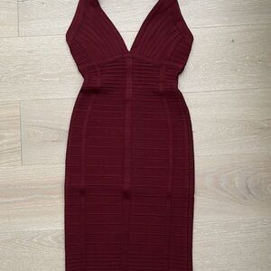 Herve Léger Sarai Burgundy Bandage Dress